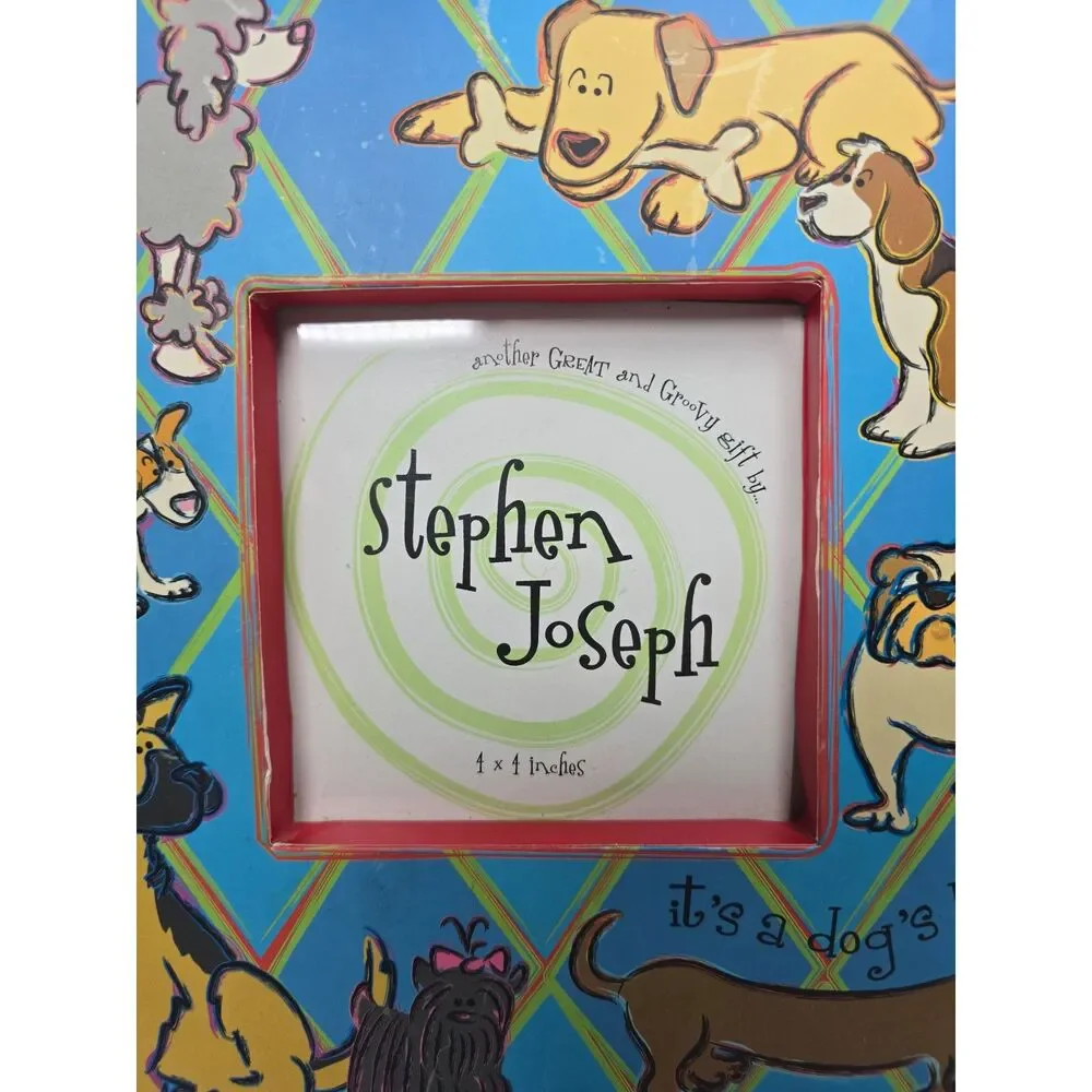 Stephen Joseph Dog Theme Picture Frame 9X9 Its a Dog's Life 4X4 Photo Blue Red